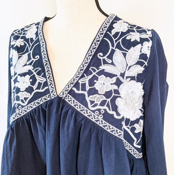 NWT Andree Navy Cotton Boho Blouse - Picture 4 of 6
